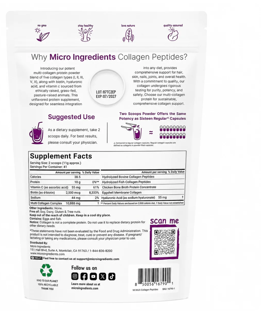 Multi Collagen Peptides – 5 Tipos de Colágeno + Biotina, Vitamina C y Ácido Hialurónico