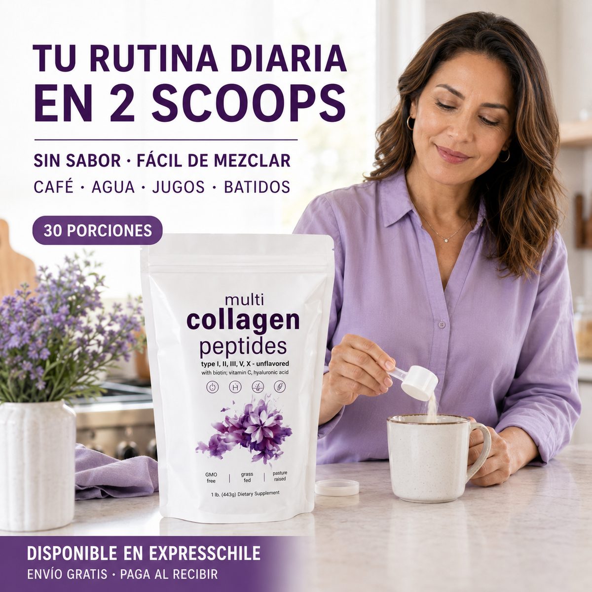 Multi Collagen Peptides – 5 Tipos de Colágeno + Biotina, Vitamina C y Ácido Hialurónico
